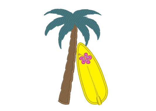 Summer Beach Palm and Surfing Board split seam cutout side bow Applique