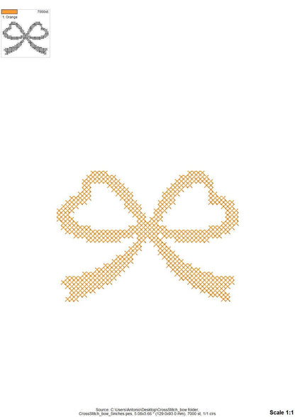 Cross stitch Bow Heart shape ties machine embroidery designs assorted