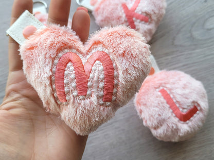 Minky fur fluffy Ball and Heart Keychain