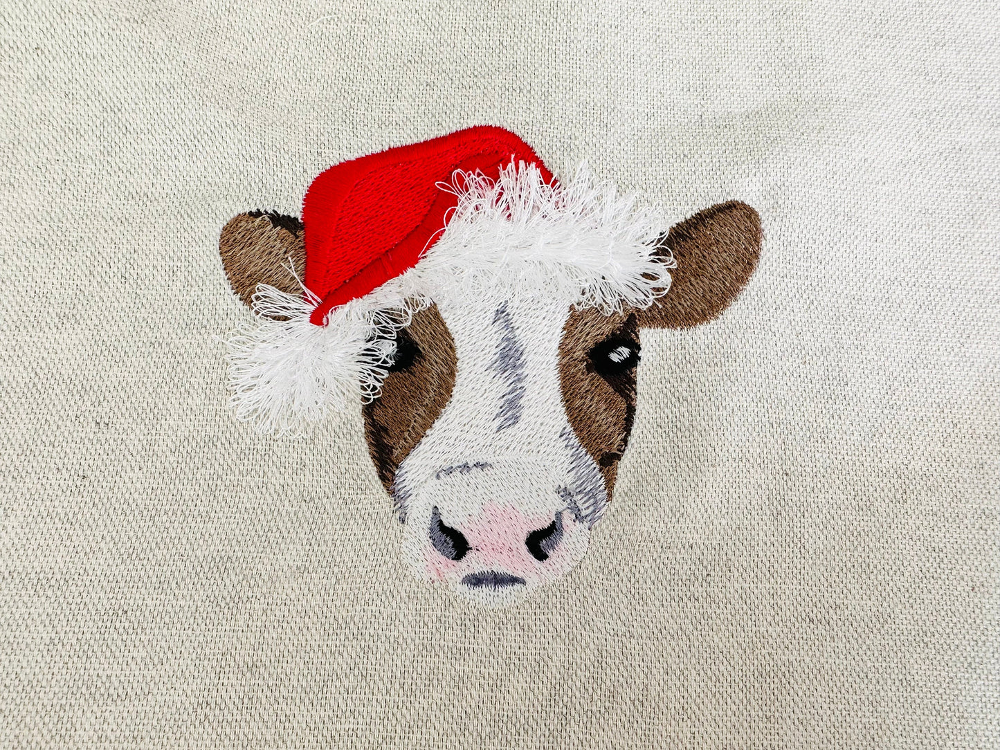 Fringed Christmas Cow with Santa Hat