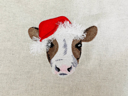 Fringed Christmas Cow with Santa Hat