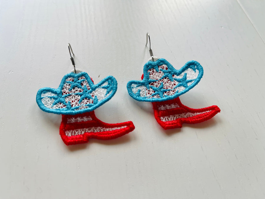 Patriotic Cowgirl Boots And Hat Earrings