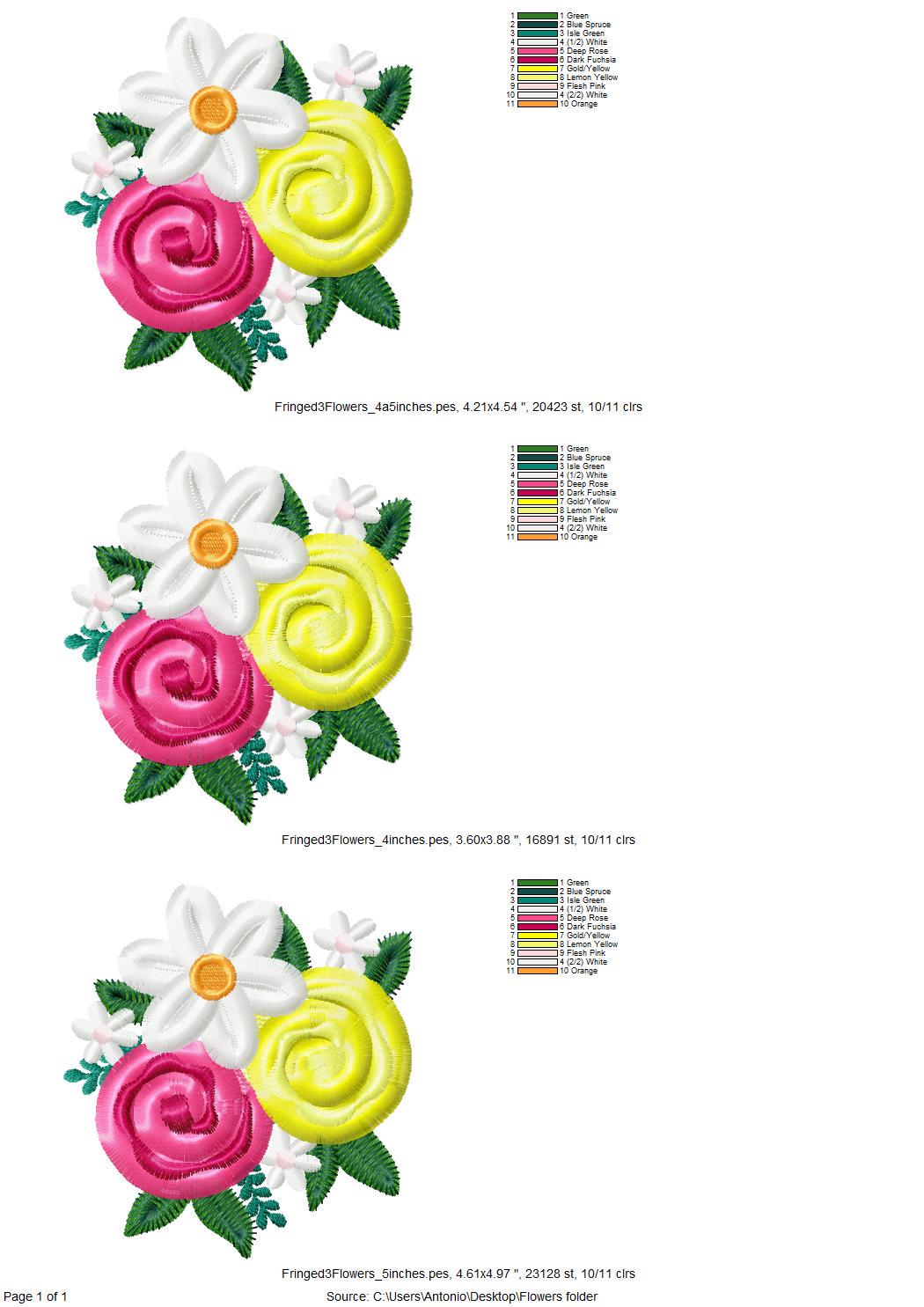 Three Fringed Flower Summer Garden Floral Bouquet fluffy fringe Rose