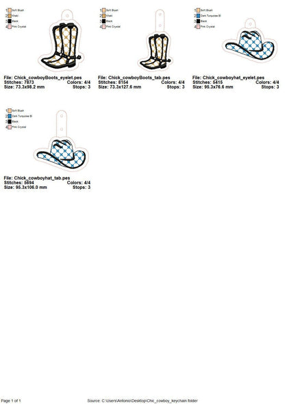 Classy Cowgirl Cowboy Boots And Hat Keychain Set