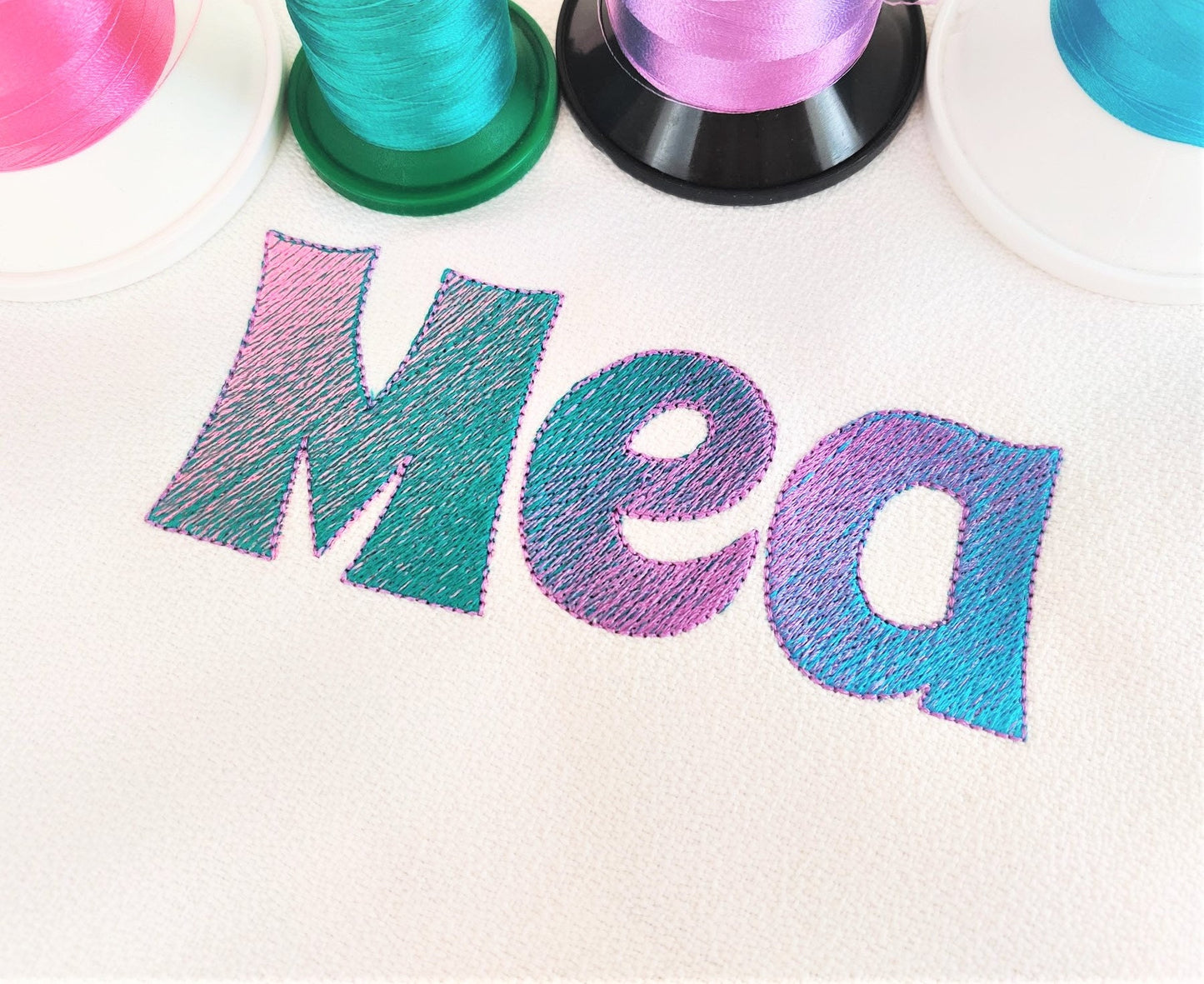 Gradient Iridescent Fill Stitch Font Mea