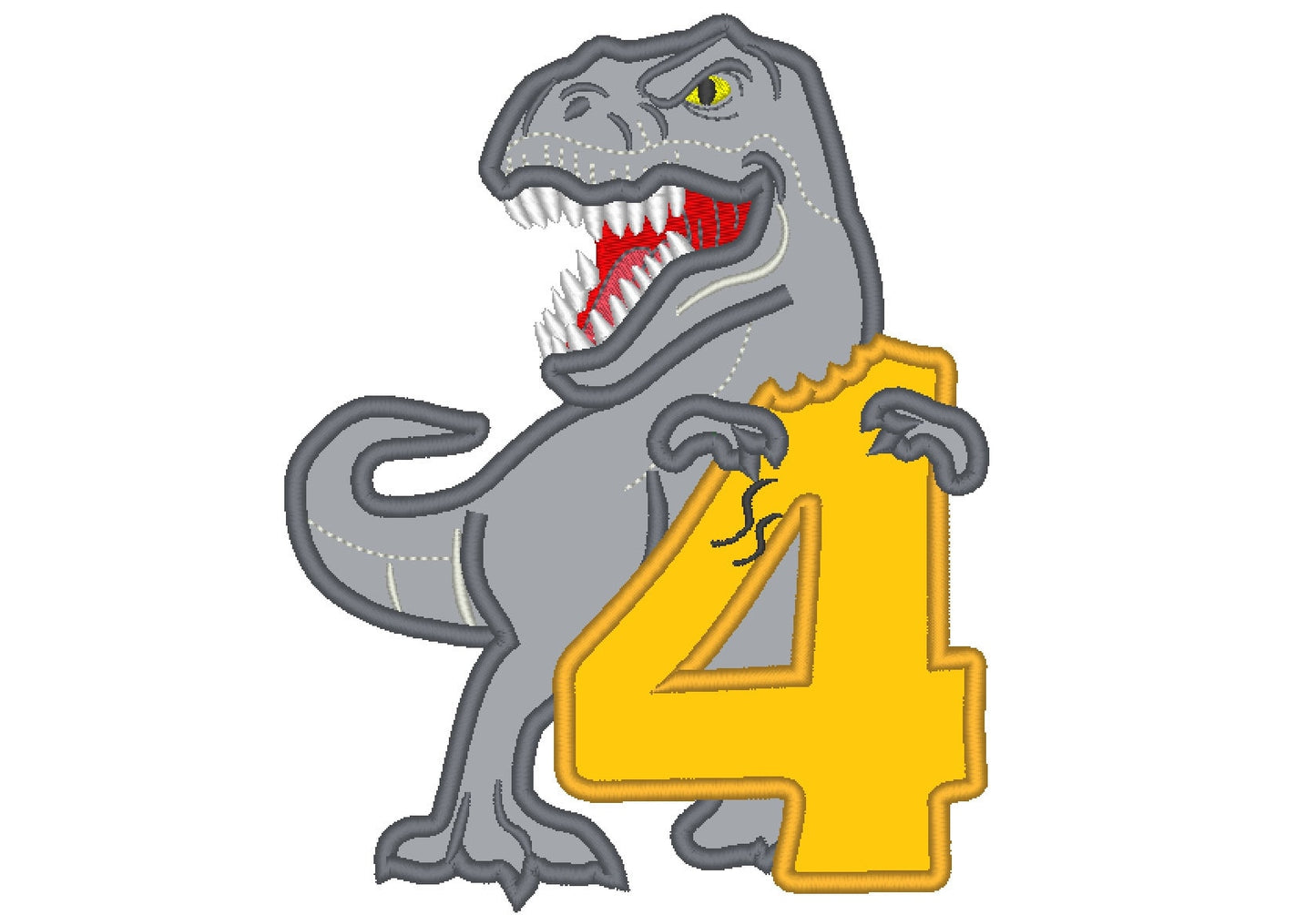 T-Rex Birthday Number Four Applique