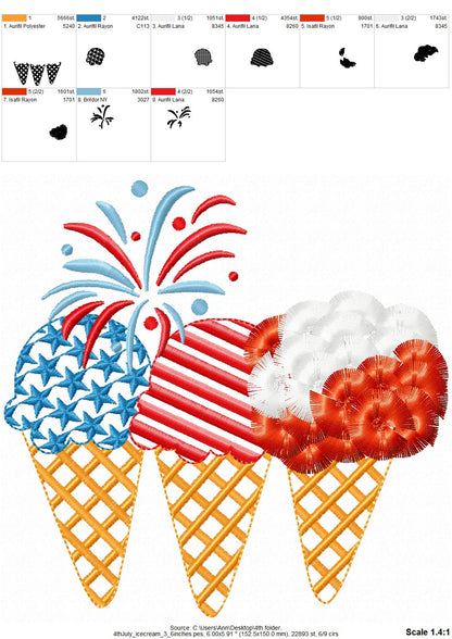 Patriotic Fringed Fluffy Ice Cream Cone Trio