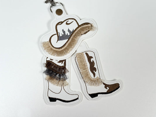 Fringed Hot Cowboy Boots and Hat Keychain