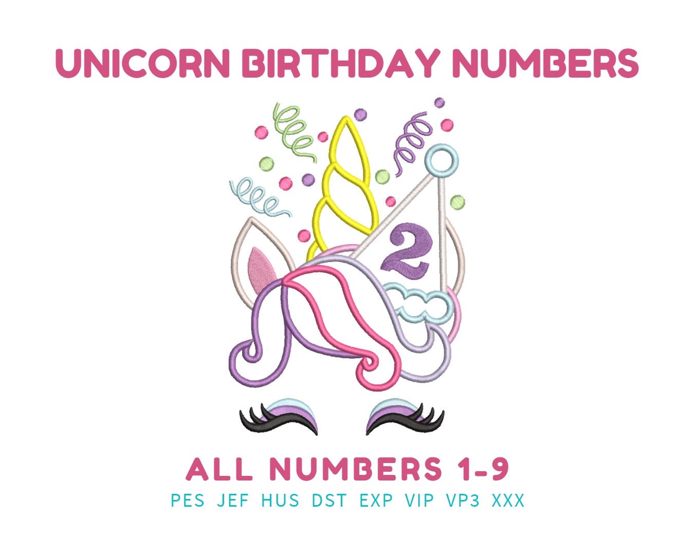 Pretty Eyes Unicorn Birthday Numbers Applique