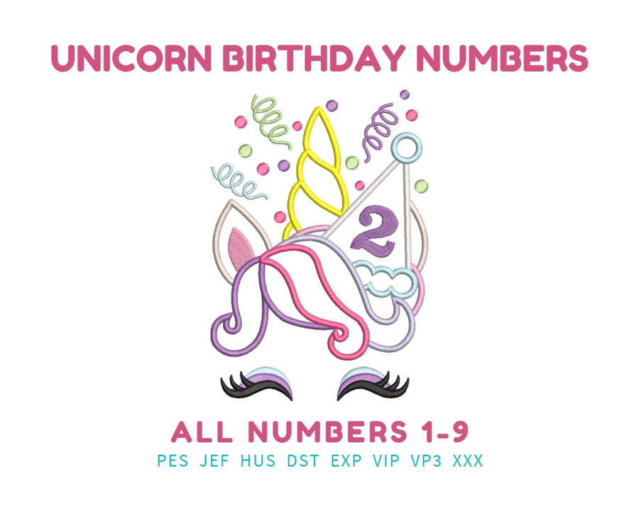 Pretty Eyes Unicorn Birthday Numbers Applique