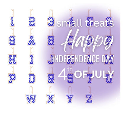 Stars Patriotic 4th July American flag alphabet letters A-Z Key Fob