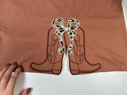Cowboy Cowgirl Boots and Bow Applique