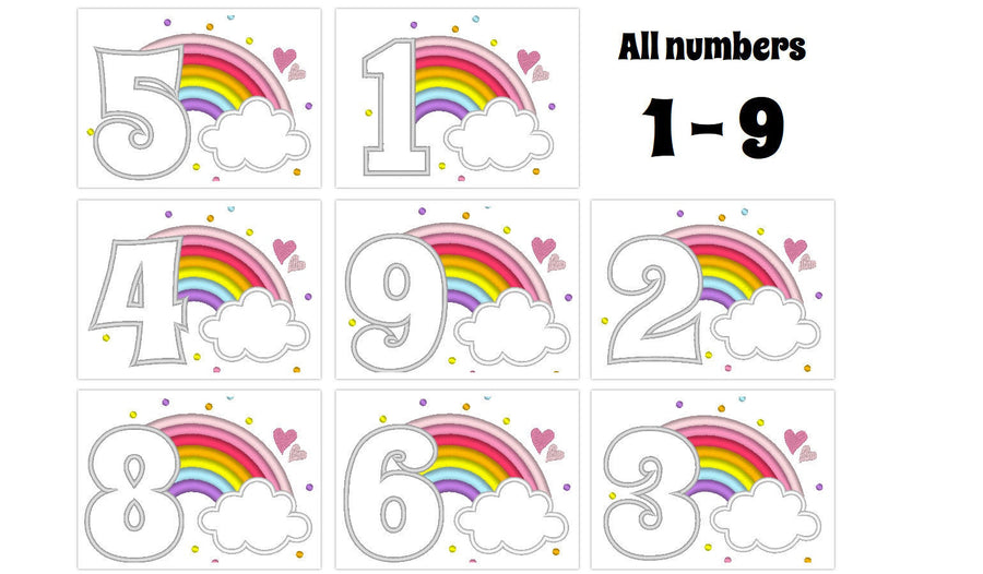 Cute Rainbow Birthday Numbers Applique