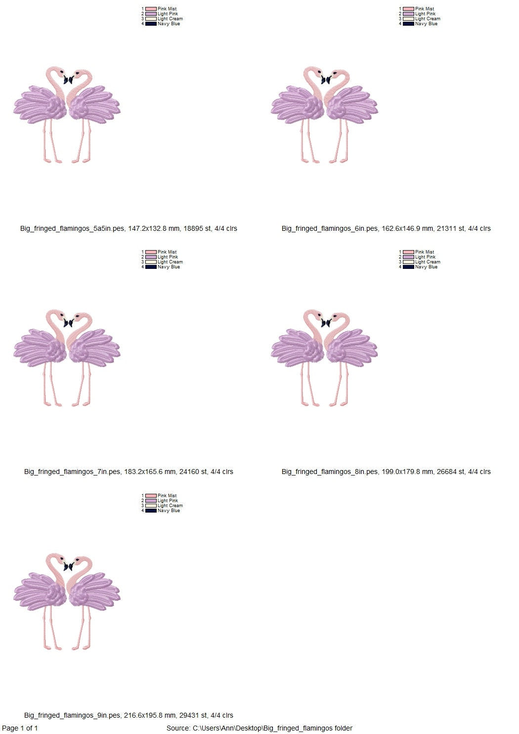 Fringed Feather Two Flamingos