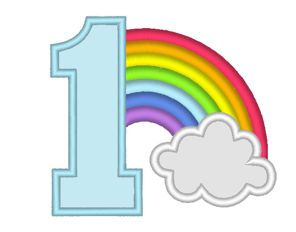 Rainbow In Cloud Birthday Number One Applique
