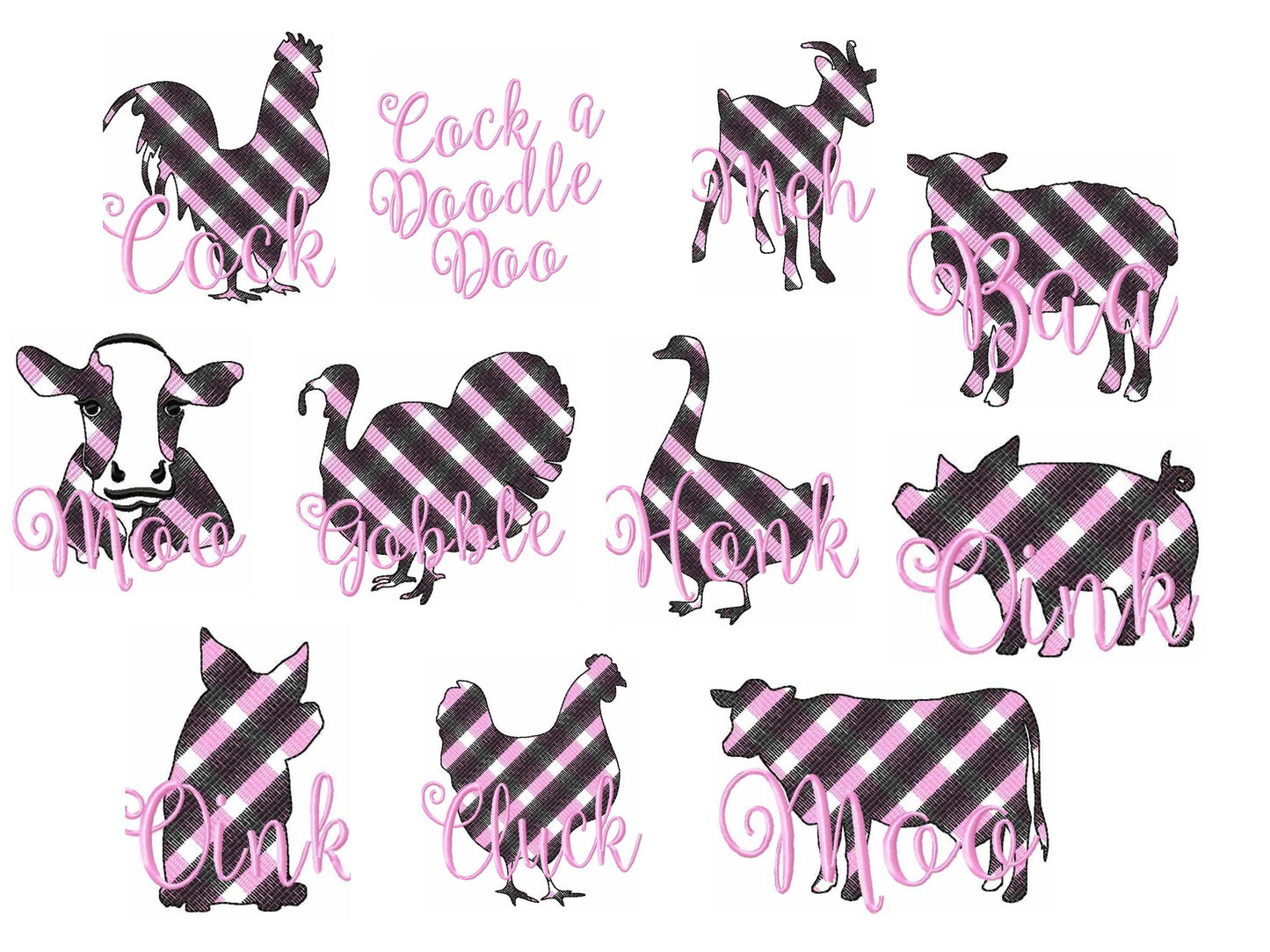 Gingham Plaid Patterend Farm Animals Set