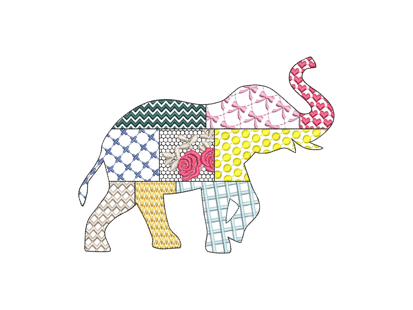 Patchwork Elephant patterned state Elephant silhouette outline machine