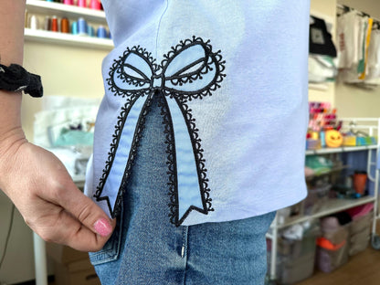 Side Split Seam Lace Bow Applique