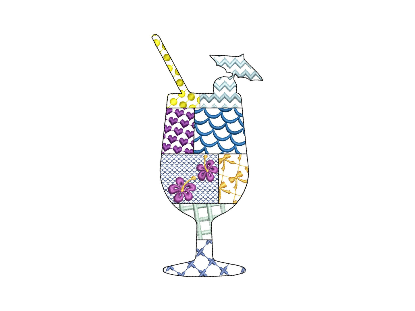 Patchwork Summer Cocktail with Straw Umbrella beach pool party drink