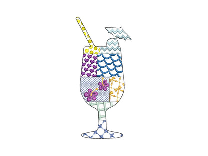 Patchwork Summer Cocktail with Straw Umbrella beach pool party drink