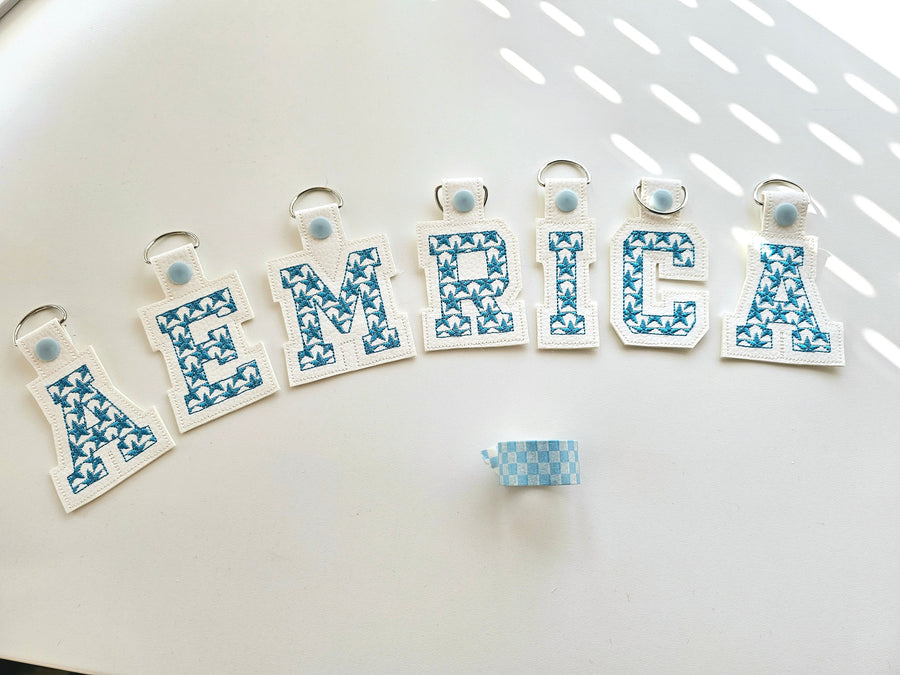 Stars Patriotic 4th July American flag alphabet letters A-Z Key Fob