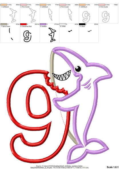 Baby Shark Birthday Numbers Applique