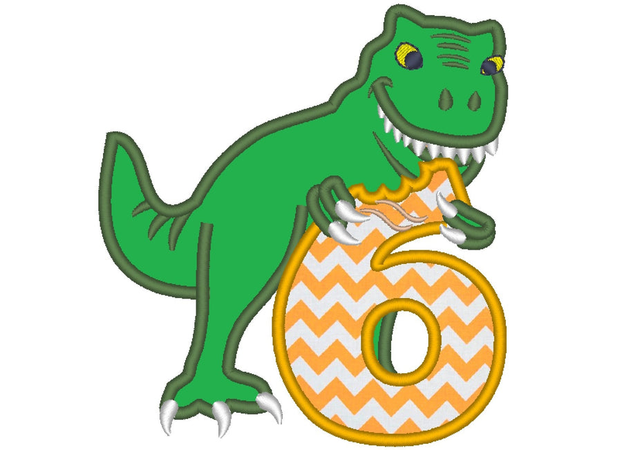 T-rex dinosaur Birthday number six 6 machine embroidery Birthday outfit