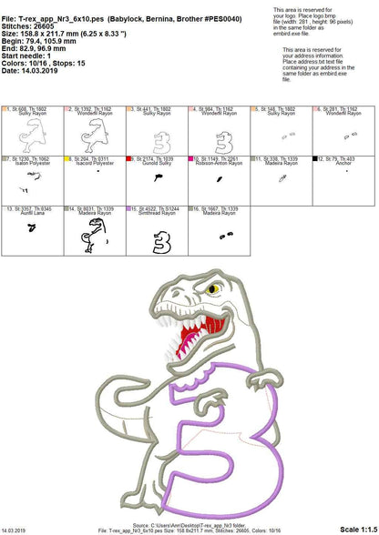 T-rex dinosaur Birthday number three 3 Birthday outfit machine