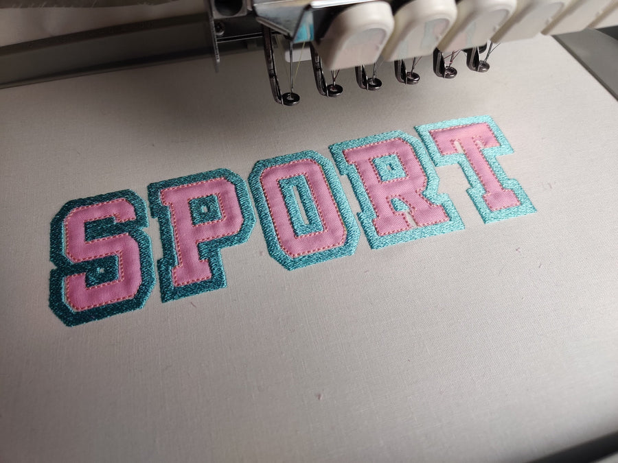 Thin Double Outline Athletic Sport Font Applique