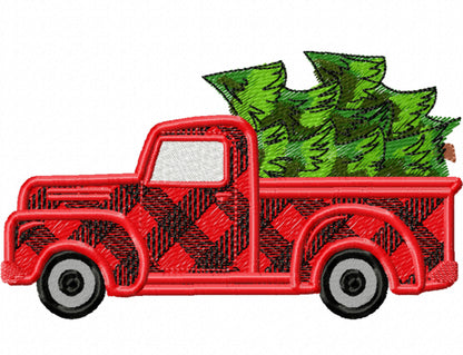 Gingham Plaid Patterned Christmas Red Truck