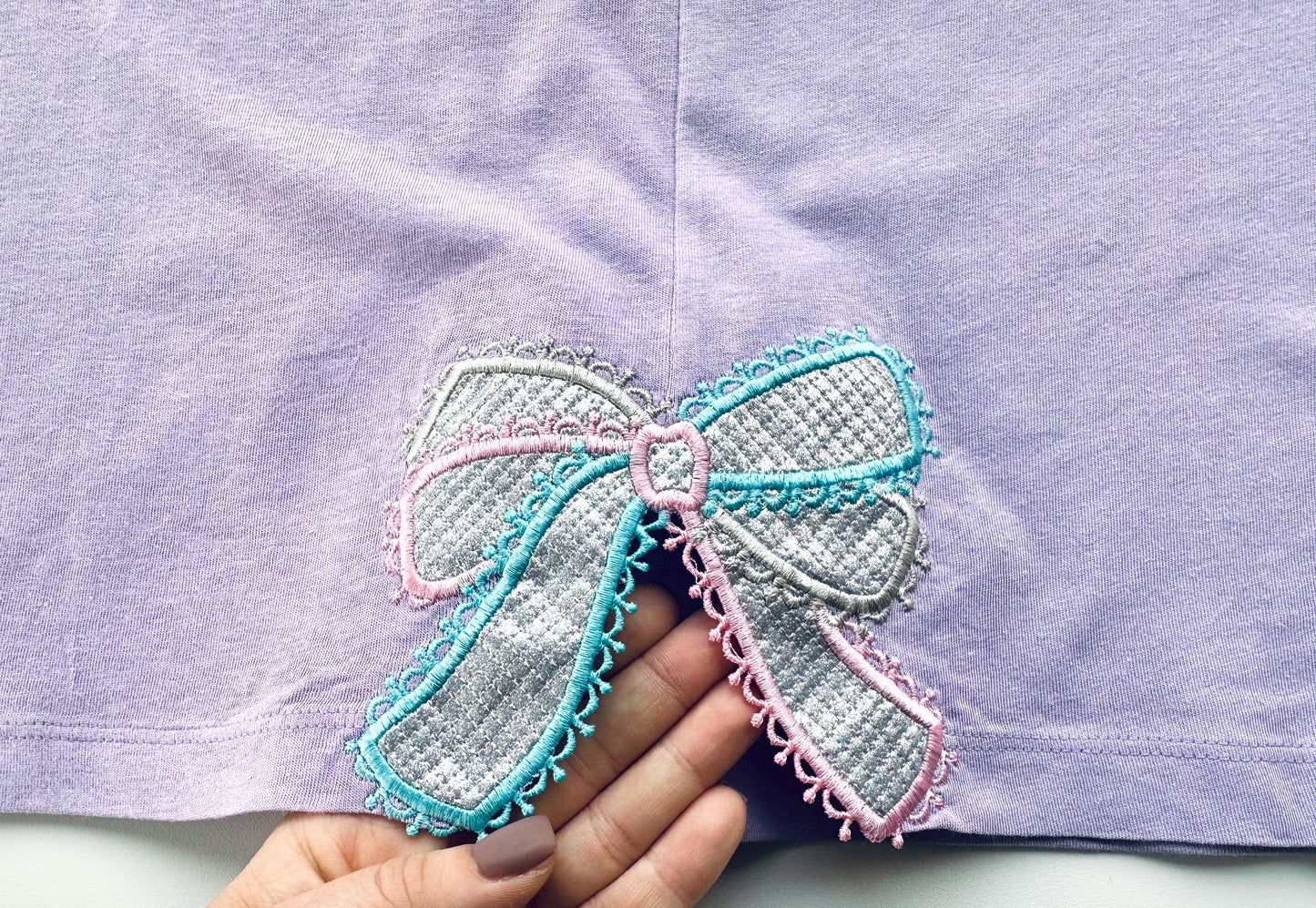 Lace Split Side Seam Bow Applique