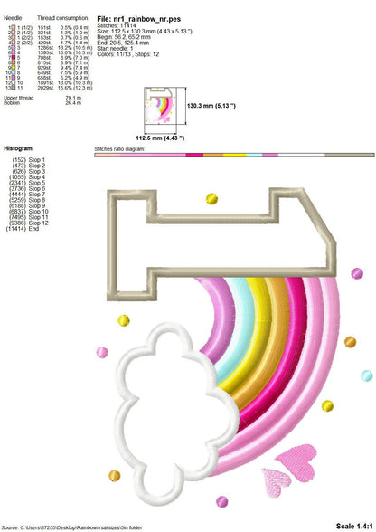 Cute Rainbow Birthday Numbers Applique