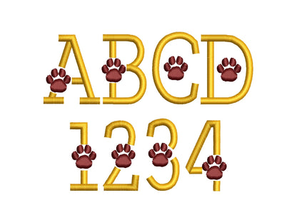 Satin Stitch Block Paw Print Font
