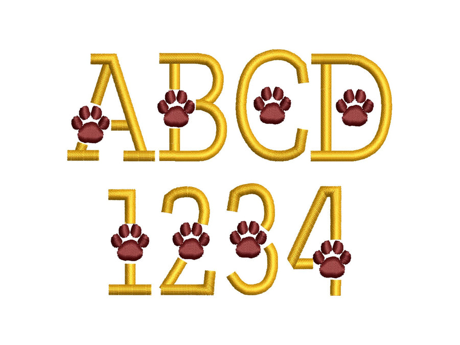 Satin Stitch Block Paw Print Font