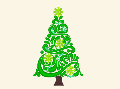 Swirls and curls paisley Christmas tree twinkle star and snowflake