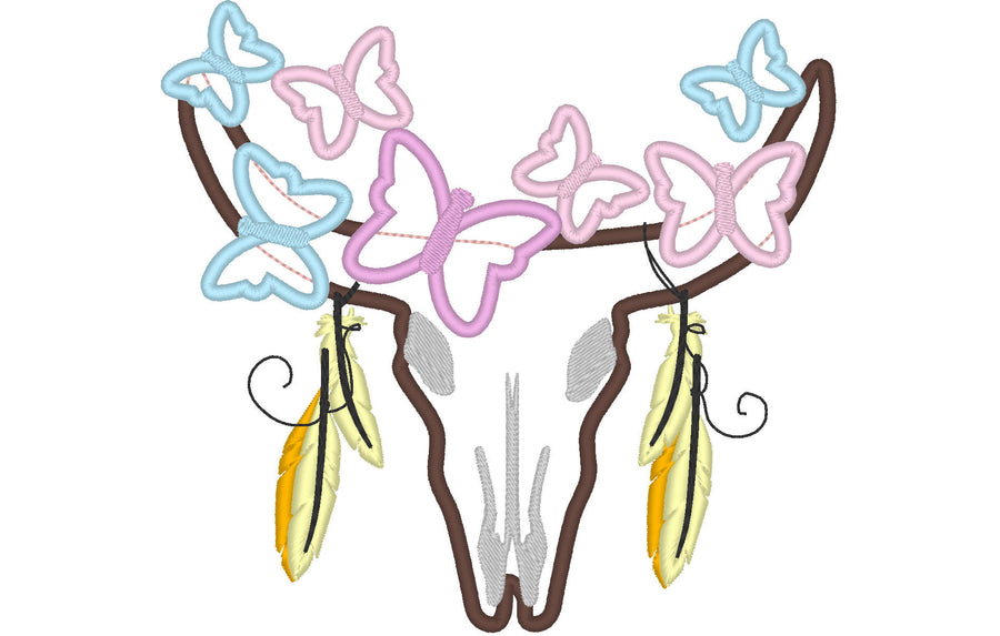 Cow Buck Bull Skull with Butterfly