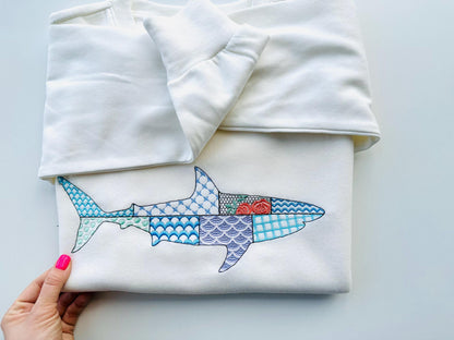 Patchwork Shark patterned sea life ocean fish animal white Shark