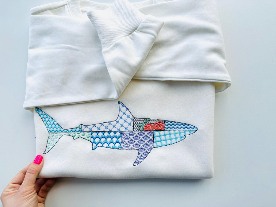 Patchwork Shark patterned sea life ocean fish animal white Shark