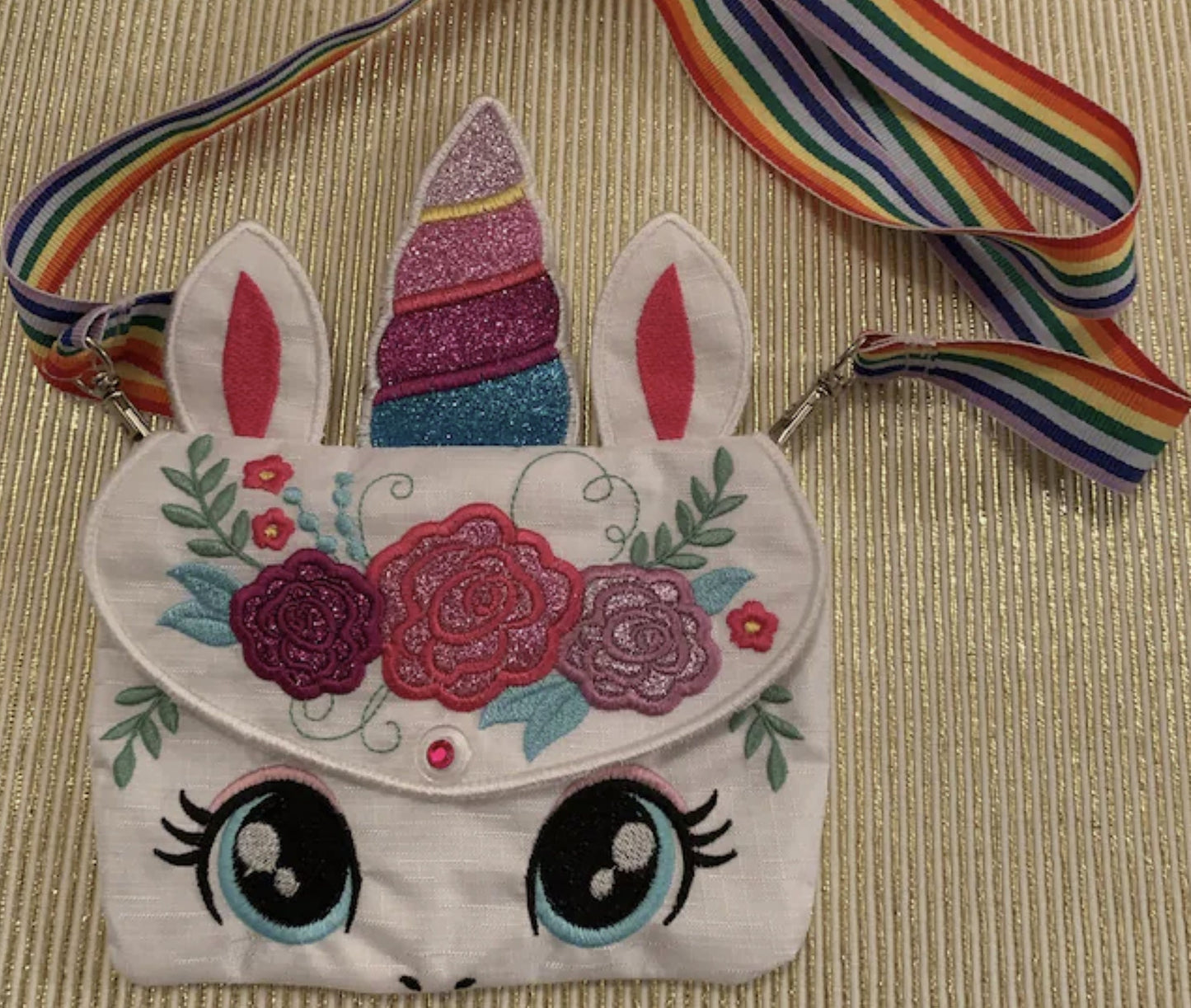 Floral Unicorn Zipper Bag ITH