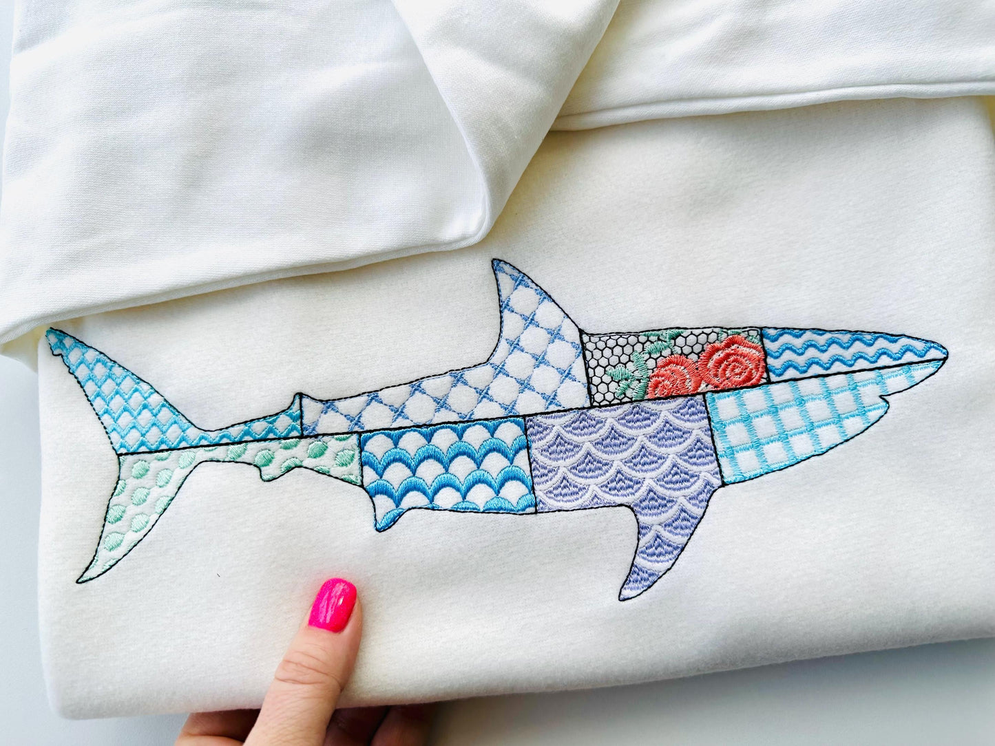 Patchwork Shark patterned sea life ocean fish animal white Shark
