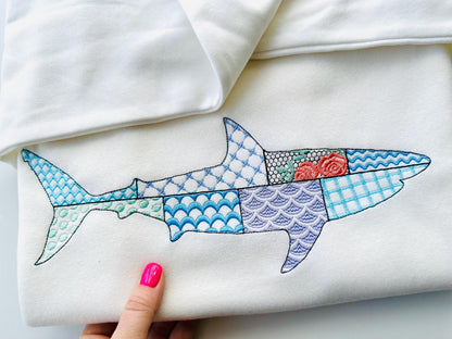 Patchwork Shark patterned sea life ocean fish animal white Shark
