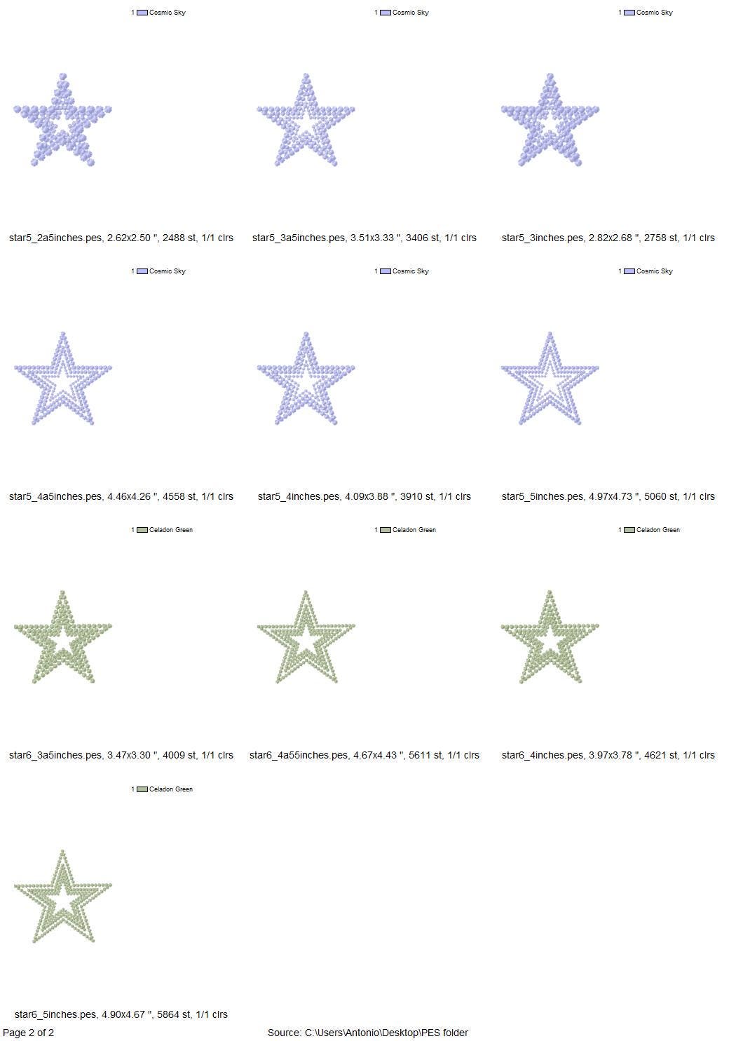 Stars pearl stitch outline Star SET of 6 types machine embroidery