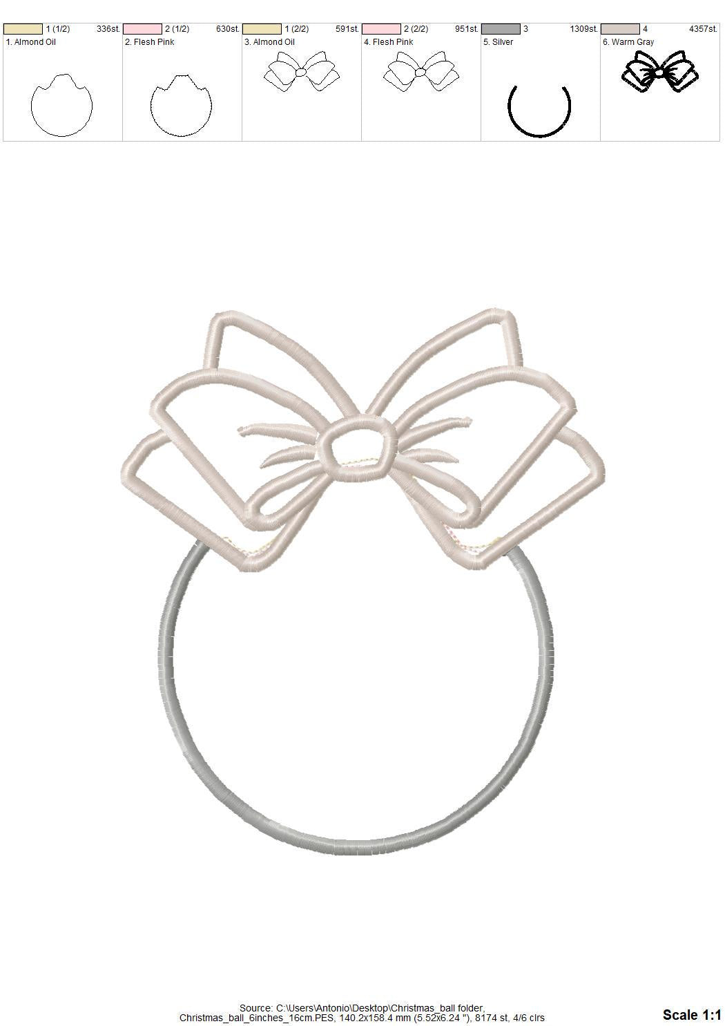 Christmas Ball Bow for monogram Applique machine embroidery designs