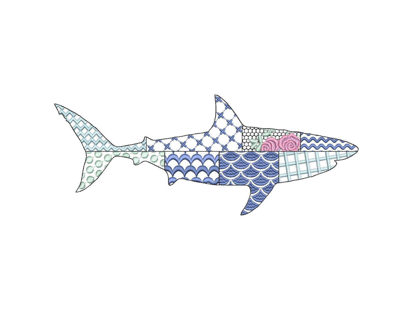 Patchwork Shark patterned sea life ocean fish animal white Shark