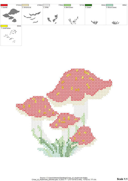 Cross stitch Mushroom woodland forest Amanita Fly Mushroom machine