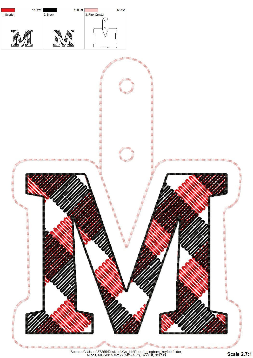 Christmas Gingham Monogram Keychain