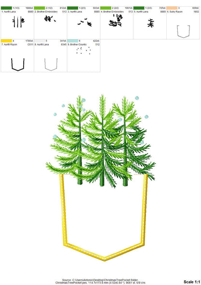 Genuine Pocket with Christmas Tree ITH