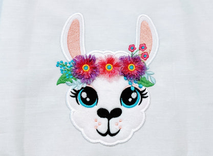 Llama Face with Fringed Floral Crown
