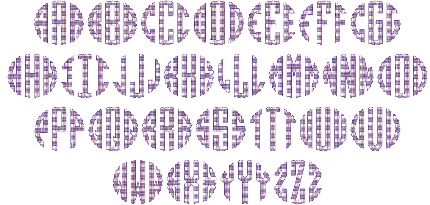 Scalloped Plaid Gingham Circle Monogram Font