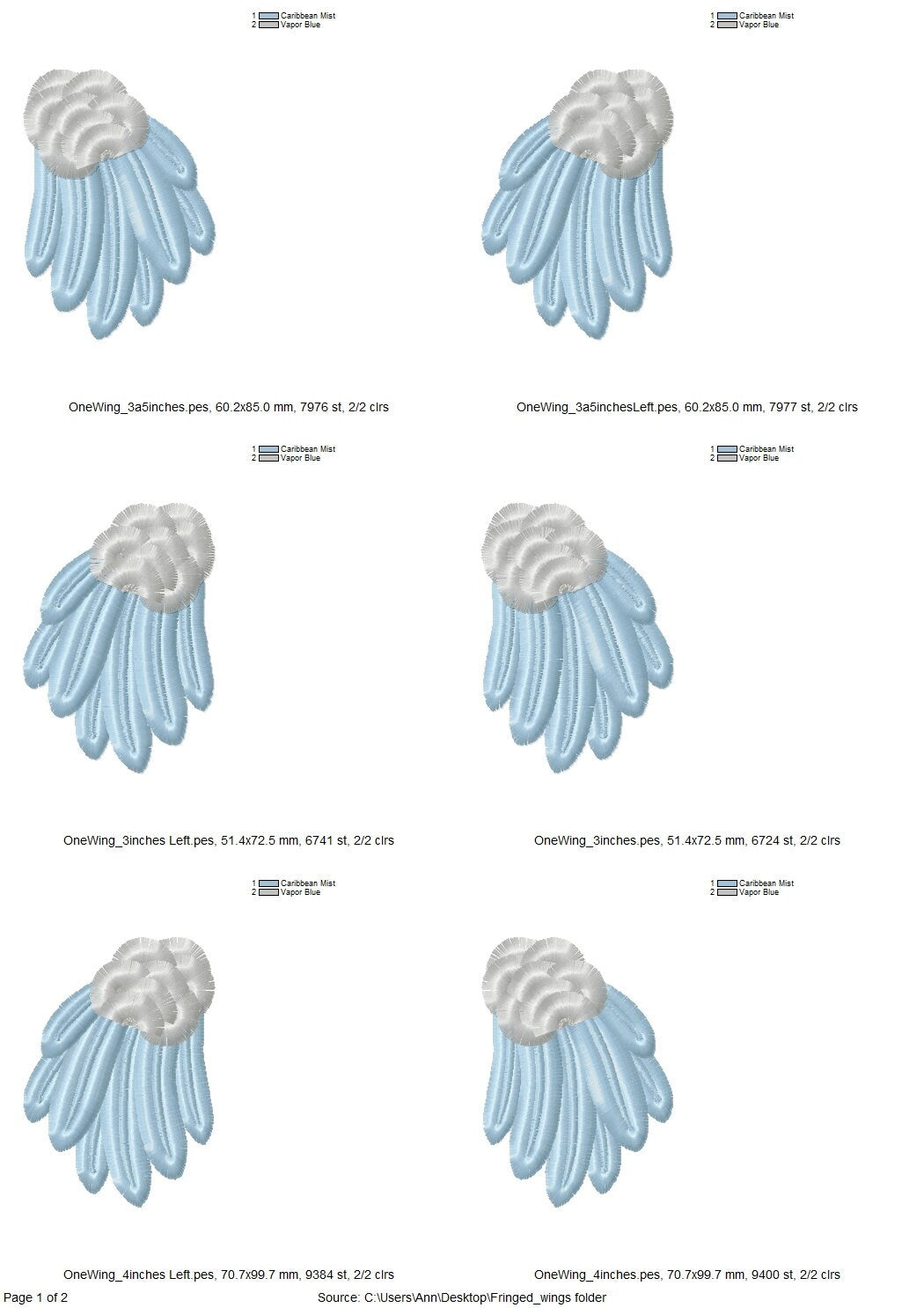 Fringed Angel Wings embroidered fuzzy wing machine embroidery designs